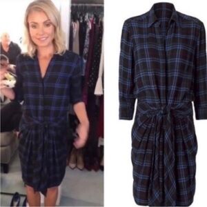 L'AGENCE Blue and Black Plaid Midi Dress